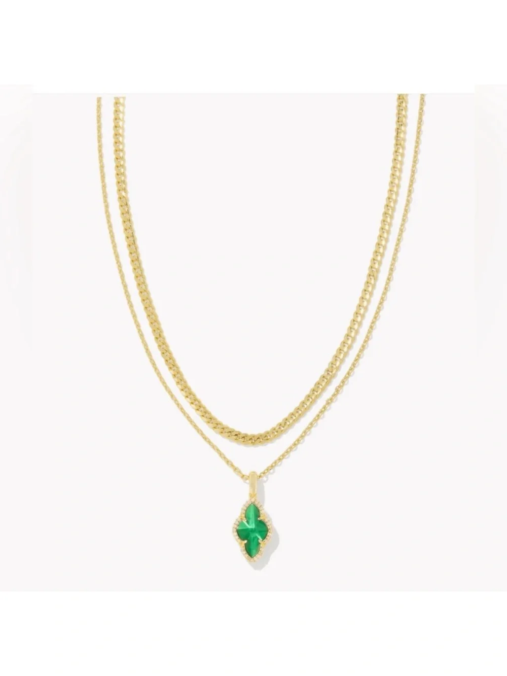 Kendra Scott Gold Layered Necklace with Emerald Green Pendant Abbie
